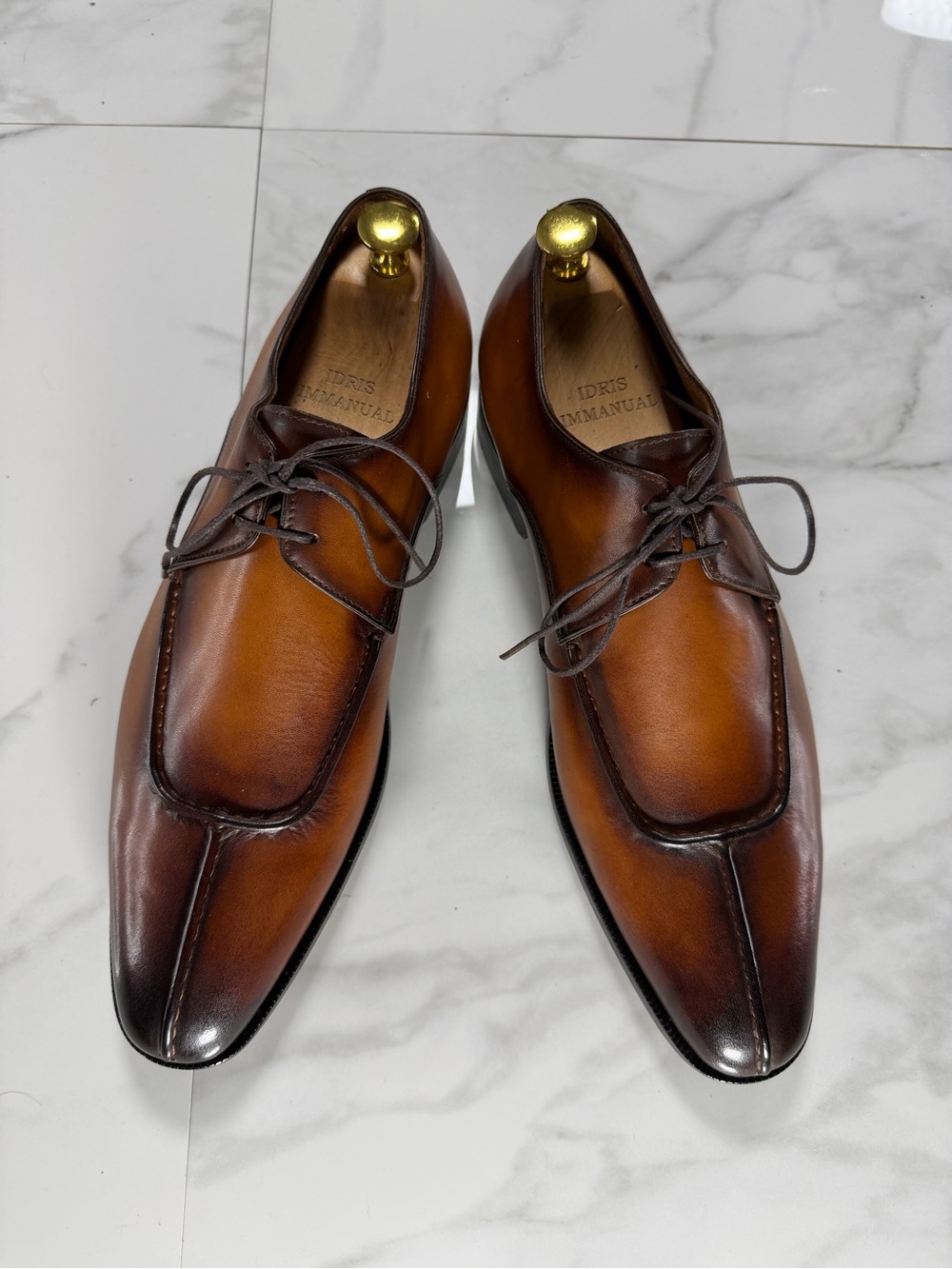 Handcrafted Cognac Leather Derby Shoes by